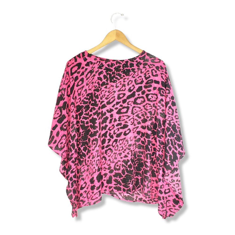 Quacker Factory Pink and Brown Cheetah Print Shawl Size XS